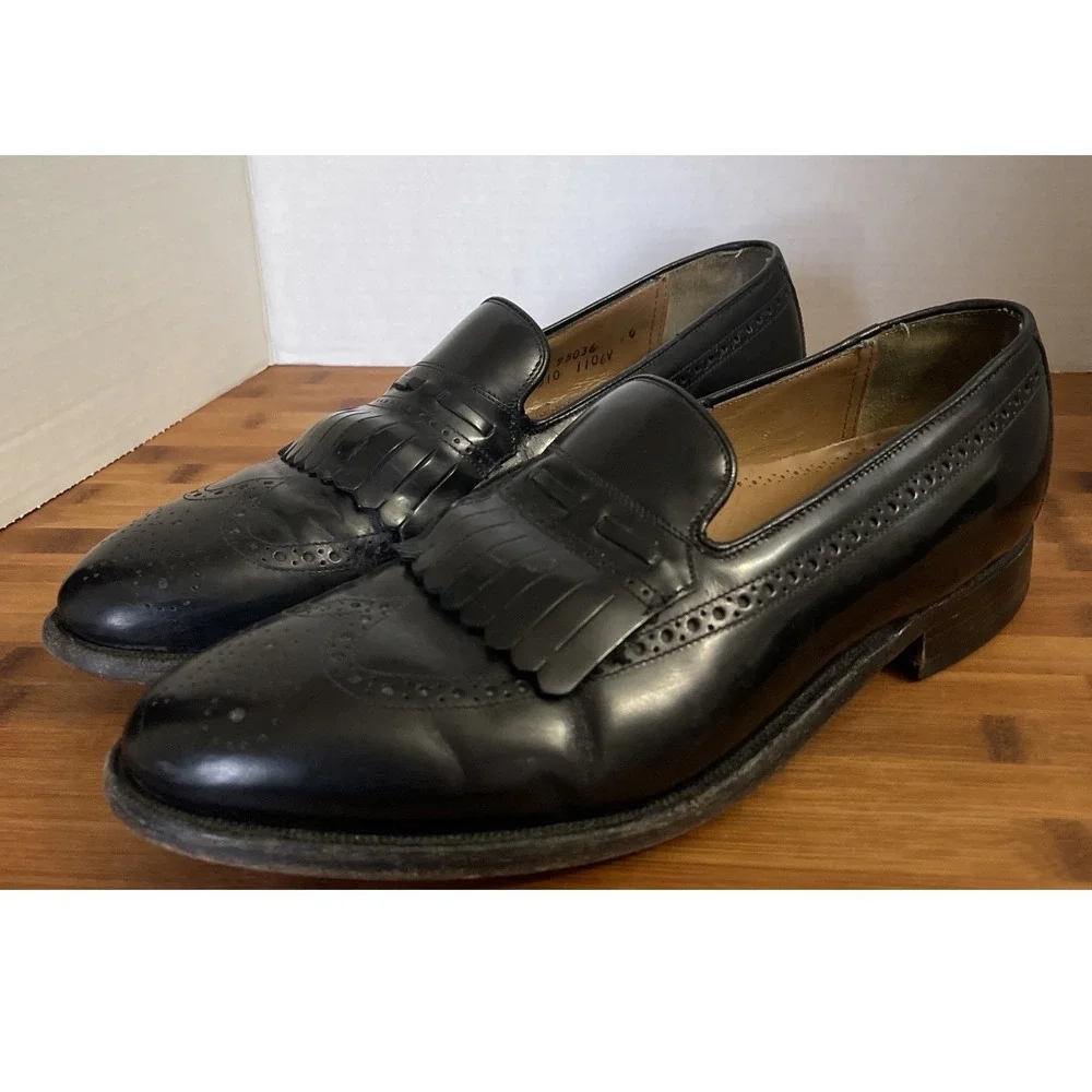 Johnston & Murphy‎ Mens Black Leather Wingtip Kiltie Loafers 9.5 D 24-93310